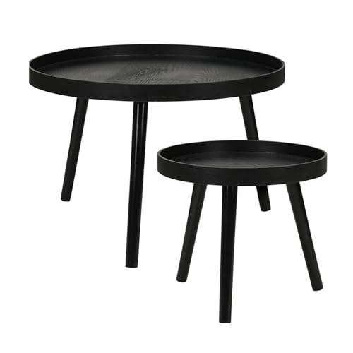Juego de 2 mesas auxiliares Redondas en Color Negro MDF Ø60cm y Ø38cm