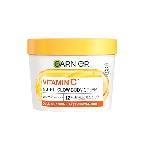 Garnier Vitamin C* Nutri Glow Body Cream for Dry & Dull Skin Fast absorbing Vegan Formula Instant Skin Hydration Approved by Cruelty Free International 380ml