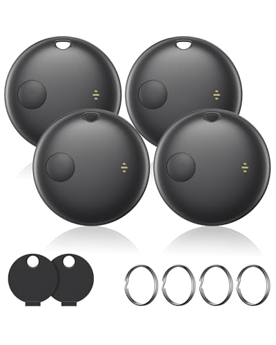 KUKIHO Tracker Tag Schlüsselfinder, Smart Tag Key Finder kompatibel mit Apple Wo ist? APP (iOS NUR) Bluetooth Tracker für Gepäck/Koffer/Taschen/Brieftasche (Schwarz,4er-Pack)