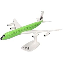 Herpa Snap-fit Airplane Model Boeing 707-300 Braniff on Scale of 1144, Plastic Miniature with pedastal, Model Building, Collectors Edition, Colour Lime Green