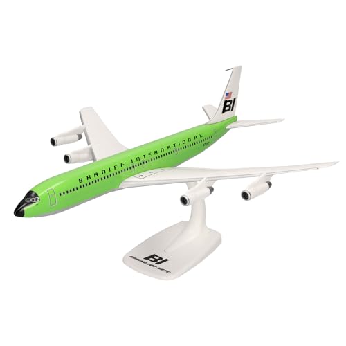 Herpa Miniatura Del Avión Braniff International Boeing 707-320 - Snap-Fit, Escala 1 144, Modelo Prefabricado, Maqueta De Colección, Modelismo, Avión Con Soporte, Figura Plástico