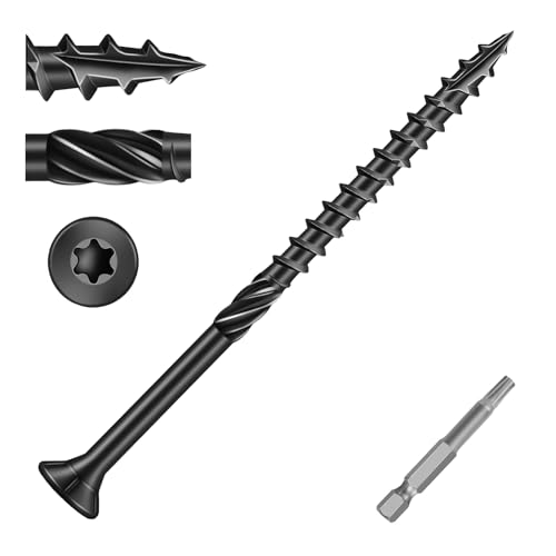 Image of #10 x 3-1 /2 inch Heavy-Duty Deck Screws - Black Long Outdoor Wood Screws, Torx Drive with T25 Bit, Rust Resistant for Wood Decking and Fence (2lb,120Pcs)