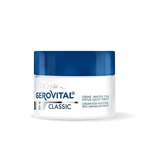Gerovital H3 Classic Crema facial antiarrugas muy hidratante con ácido hialurónico y vitamina E, con alto poder reparador, para pieles maduras, secas y arrugadas, 50 ml
