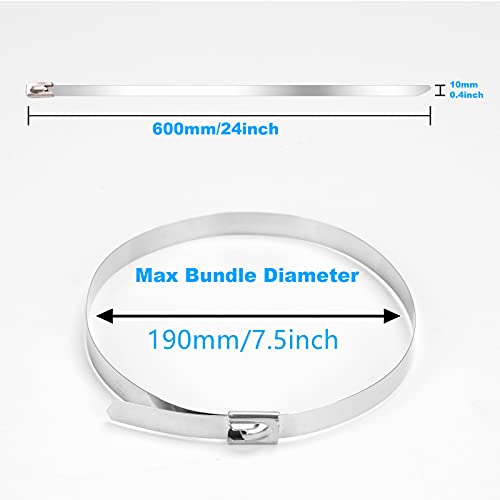 24"Metal Cable Zip Ties, Stainless Steel Zip Ties Long,20Pcs Heavy Duty Self-Locking Strap Ties, Steel Cable Tie, 500 Lb Strength For Exhaust Wrap, Garden Ties, Pipes, Outdoor Uv Resistant Cable Ties #TOP2