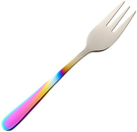Forks 6pcs Tea Fork Set 18/8 Stainless Steel Fruit Fork Set Rainbow Dessert Fork for Cake Snack Gold Small Salad Fork dinnerware Set (Color : F) (B)