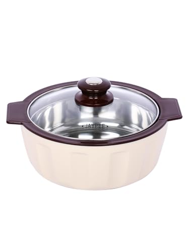 Image of JAYPEE Glamerole Inner Stainless Steel Serving Casserole | Toughened Glass Lid PUF Insulated Hot Pot Hot Box for pulao Roti Box Small Casserole| Food Grade | 1200 ml, S.Coffee