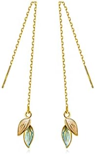 Reffeer 925 Sterling Silver Leaf Threader Earrings Tassel for Women Girls Leaf Dangle Earrings Chain Drops (B-Yellow)