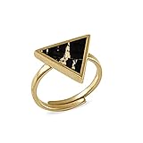 KAALEE® Damen Ring Gold offen mit Kork | Schwarz Blackgold | 18kt vergoldet nickelfrei | Statement Ring anpassbar Fassung Triangle - Korkschmuck als Geschenk für Frauen