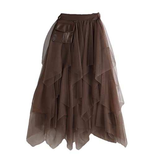 Jupe mi-longue en tulle femme beige taille unique style décontracté chic