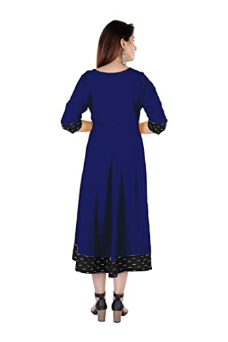 Image of Cotton Plain Black Parinted Lace Border Anarkali Dress Kurtis for Women - Not a Set with Dupatta or Pant