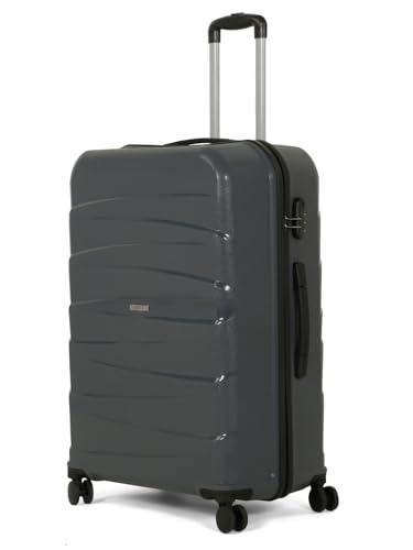 Image of Teakwood Medium Check in Size 8 Wheels Trolley Bag, Hard Cabin with Zipper Closure, Adjustable Push Button & TSA Lock System 360 Degree (Medium, Grey)
