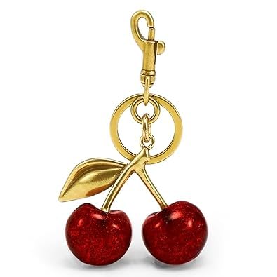 Dazzliq Metal Glitter Cherry Bag Charm With Key Ring Bag Charms For Handbags Cherry Keychain Unique Key Chains For Women Key Ring For Girls Cherry Charms For Bags Car Accessories, Red