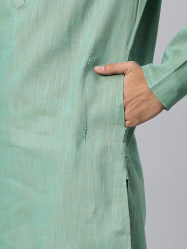Image of Majestic Man Men's Cotton Regular Fit Traditional Mandarin Collar Ethnic Motifs Solid Long Kurta