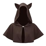HidmFaw Medieval Cowl Anime Cloak with Cat Ears Hooded Lined Cape for Women Cosplay (Brown)
