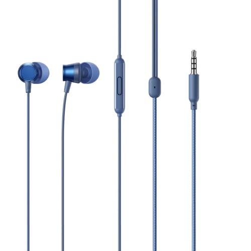 realme Buds 3 Wired in Ear Earphones with Mic, 9mm Bass Boost Driver, Tangle-Free Braided Cable, 3.5mm Audio Jack and One-Button Remote (Blue)