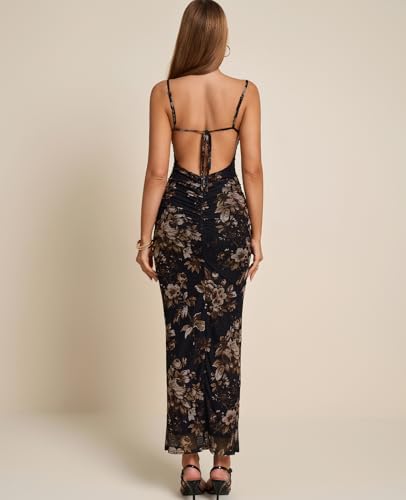 Women Floral Corset Maxi Long Dress Ruched Bodycon Long Formal Wedding Guest Dresses2