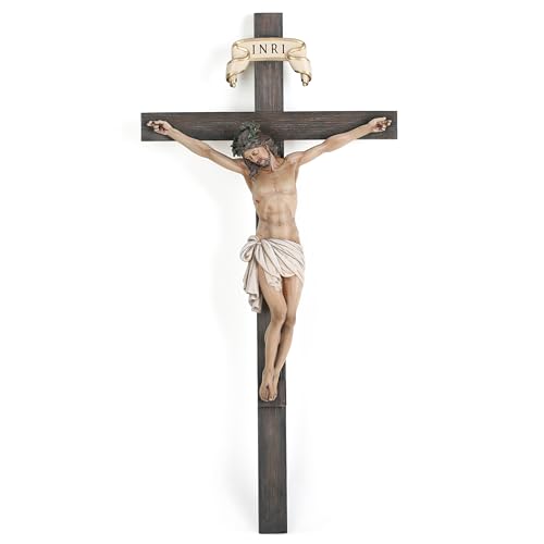 BC Catholic Crucifix Wall Cross 16" H Jesus Christ Indoor Home Decor Religious Collectable Gifts Renaissance Sculpture Handmade by Buildclassic