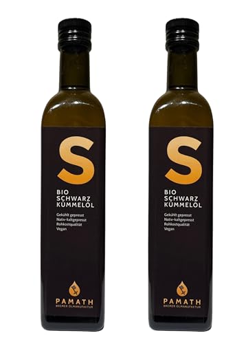 Pamath Aceite de comino negro orgánico, 500 ml, prensado en frío, sin filtrar, de semillas egipcias Nigella Sativa