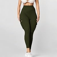 Generisch Cargo Leggings Damen Lang High Waist Leggings mit Taschen Scrunch Po Blickdicht Kompressionsleggins Gym Yoga Sporthose (Olivgrün,S) – Ansicht 7