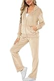 Aitmoask Velour Tracksuit Womens Jogging Suits 2 Piece Sweatsuits Set Beige XL