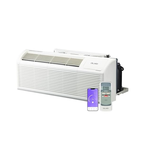 OLMO 9,000 BTU PTAC Heating and Cooling Packaged Terminal Air Conditioner with Heat Strip (R32 Refrigerant) and 3.5 kW Electric Heater Including Wireless Smart Kit, Remote Controller, and a Power Cord