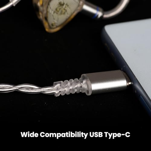 Image of Tangzu Wan'er SG 2 Replacement Cable for In Ear Monitor with Microphone, 0.78mm 2Pin Connection, Type C Termination Plug, Single Button Media Control, Premium Braided Structure (Silver Type C)