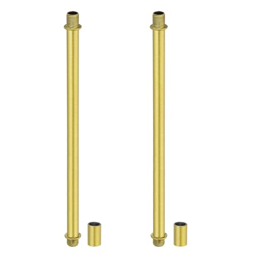 Image of PATIKIL Straight Pipe Lamp Stems Rod Kit, 2 Set M10 Carbon Steel 200mm(7.87 inch) Long Double End Thread Rod with Coupling Nuts Sleeve Connector for Table Lamps Chandeliers,Sand Gold