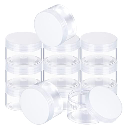 SATINIOR 12 Pack 2 oz Plastic Container Jars with Lids Round Clear Travel Cosmetic Container Slime Jars for Toiletries, Lotion, Cream, Ointments, Makeup, Rhinestone, Samples, Kitchen Storage(Clear)