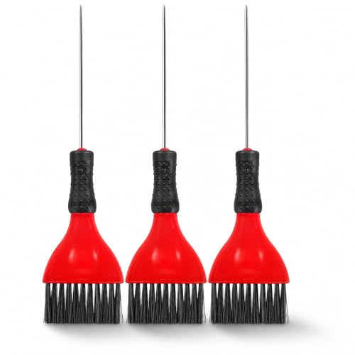 Image of Balacoo Hair Dye Brush Set 3 Pcs Metal Pintail Long Handle | Plastic brush heads, stainless steel parting tip, extended grip, salon or home tinting, confirm color and tool size