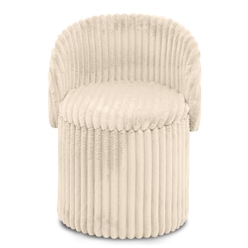 GC GAVENO CAVAILIA Ribbed Round Ottoman Storage Box With Hidden Storage Removable Lid | Fleece Foldable Stool Storage Bench Chair Foot Rest | Vanity Stool Footstools For Living Room Bedroom