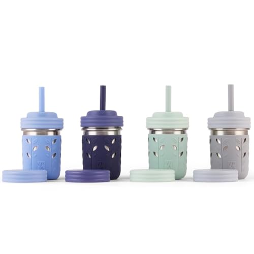 Image of Elk and Friends 10oz Stainless Steel Kids + Toddler Drinking Cups | The Original Mason Jars with Lids + Sleeves + Straws | Smoothie Cups | Spill Resistant | Dishwasher Safe | 4 Pack