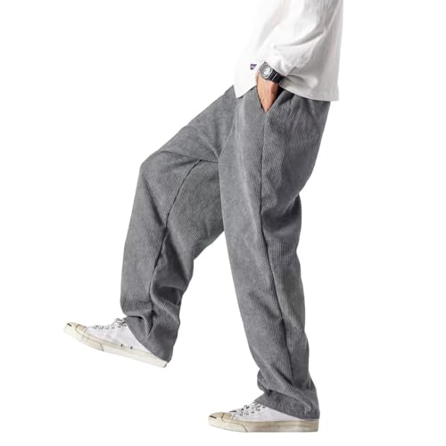 HALOMR Men's Corduroy Pants Expandable Waist Baggy Pants