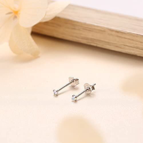Patisorna 925 Sterling Silver 2Mm Tiny Long Post Cubic Zirconia Stud Earrings For Women Men,Aurora Rainbow Earrings Platinum/Gold/Rose Gold Plated Tiny Cz Studs Earrings Hypoallergenic #TOP4