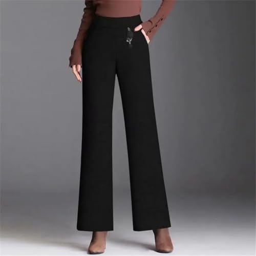 Women's Wool Blend Straight Pants Versatile Casual Retro Elastic High Waist Office Casual Pants4