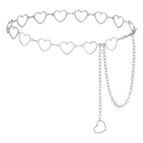 AWAYTR Waist Chains Belts for Women - Rhinestone Gold Silver Chain Belts for Dresses(Silver-Simple Heart)