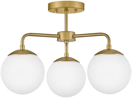 Lark Julep 84203LCB Three-Light Semi Flush Mount Ceiling Light, Modern Style, Unique Design, Art Deco Globes, Lacquered Brass
