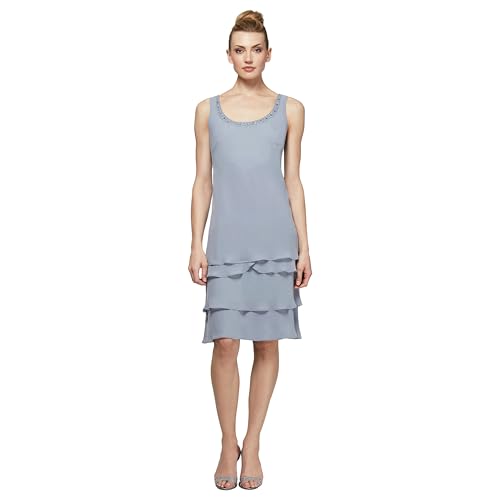 Image of S.L. Fashions Women's Mother of The Bride Tiered Jacket Dress with Shoulder Embellishment
