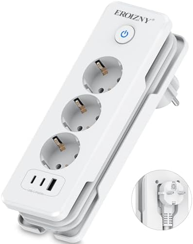 Steckdosenleiste 2 USB C(PD 20W) und 1 USB A, 3 Fach Mehrfachsteckdose | Mehrfachstecker mit Schalter Steckerleiste Überspannungsschutz Einfach zu Lagern Reise Verteilersteckdose,