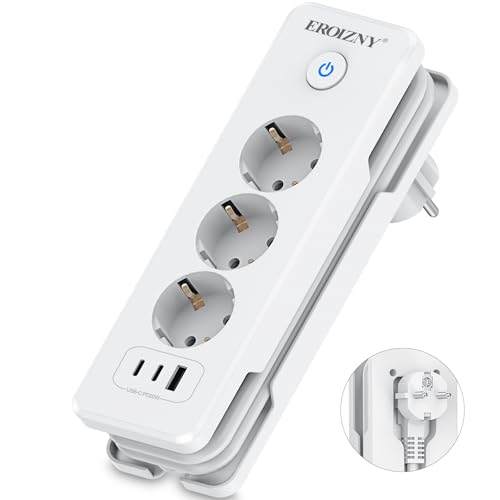 Steckdosenleiste mit 2 USB C (PD 20W) und 1 USB A 3 Fach Mehrfachsteckdose mit Schalter Mehrfachstecker Steckerleiste Überspannungsschutz Einfach zu Lagern Reise Verteilersteckdose 1 5M Kabel