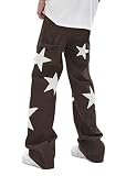 ORANDESIGNE Baggy Jeans Bedruckt Schwarze Jeans Herren Baggy Men Hip Hop Jeans Straight Leg Y2K Jeans Gewaschen Jeanshose Vintage Denim Hosen Teenager Jungen Skateboard Hose Streetwear ZD Braun S