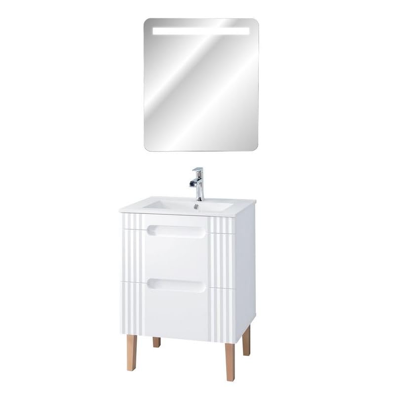 Mueble de mesa con lavabo empotrable 60 cm + espejo LED Oceanie White