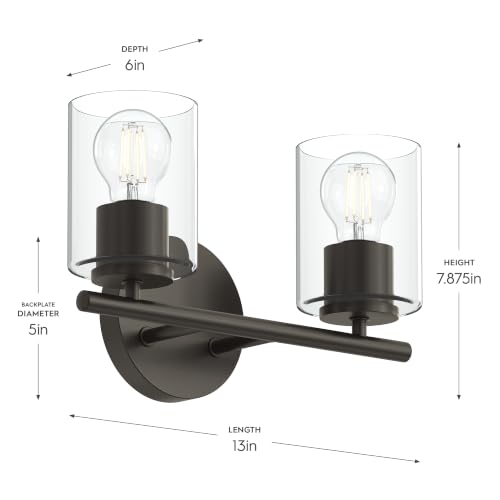 Image of Progress Lighting Replay 13 Inch 2-Light Vanity Light, Transitional, Antique Bronze with Clear Glass Shades, (7.875 inch H x 13 inch W x 6 inch D), P300582-020