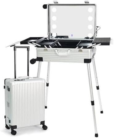 Maletín De Maquillaje Con Ruedas, Maletín De Maquillaje Profesional De Aluminio Con Luces Led, Estuche De Viaje Para Maquillaje, Altura Ajustable,