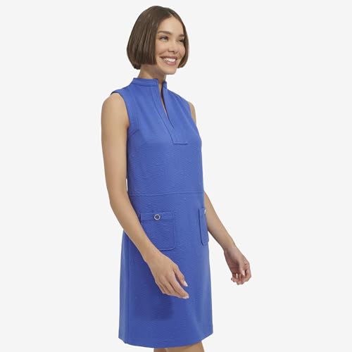 Image of Tommy Hilfiger Women's Sleeveless Split Neck Solid Jacquard Knit Dress