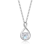 FANCIME 14K Solid White Gold Natural Moonstone Gemstone Pendant with Sterling Silver Chain Infinity...