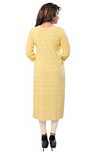 Image of DARIKA Women's Cotton Chikankari Straight Kurti Multiple Color in from Small to Plus Size.
