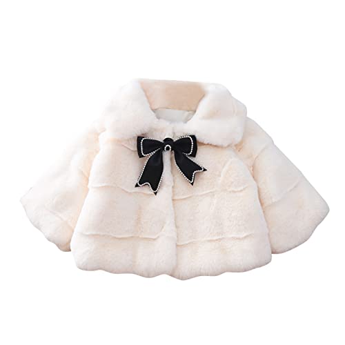 Fleece Bowknot Warm Jacket for Toddler Girls Solid Color Lapel Long Sleeve Thicken Plush Coat Baby Girls Cute Outwear