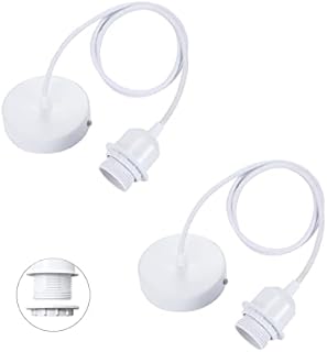 Linkind 2-Pack Metal Pendant Light Fitting White, E27 Lamp Holder for Ceiling Pendant Light, Ceiling Fitting Set with 100cm Cable