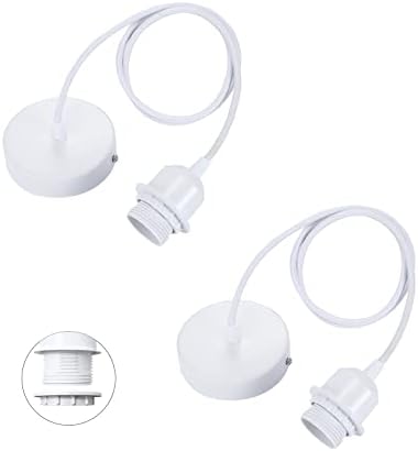 Linkind 2-Pack Metal E27 Pendant Light Fitting, Modern Industrial Lamp Holder with Lock Ring, 100cm Braided Flexible Cable, White