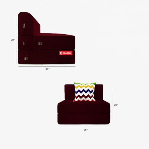 Image of CELLBELL Comfy Sofa Cum Bed 3x6 Feet | Foldable Dual Use Couch Bed with Soft Cushions, Washable Fabric Cover & Sturdy Frame | Space Saving Modern Design for Living Room, Bedroom & Guest Use (Maroon)